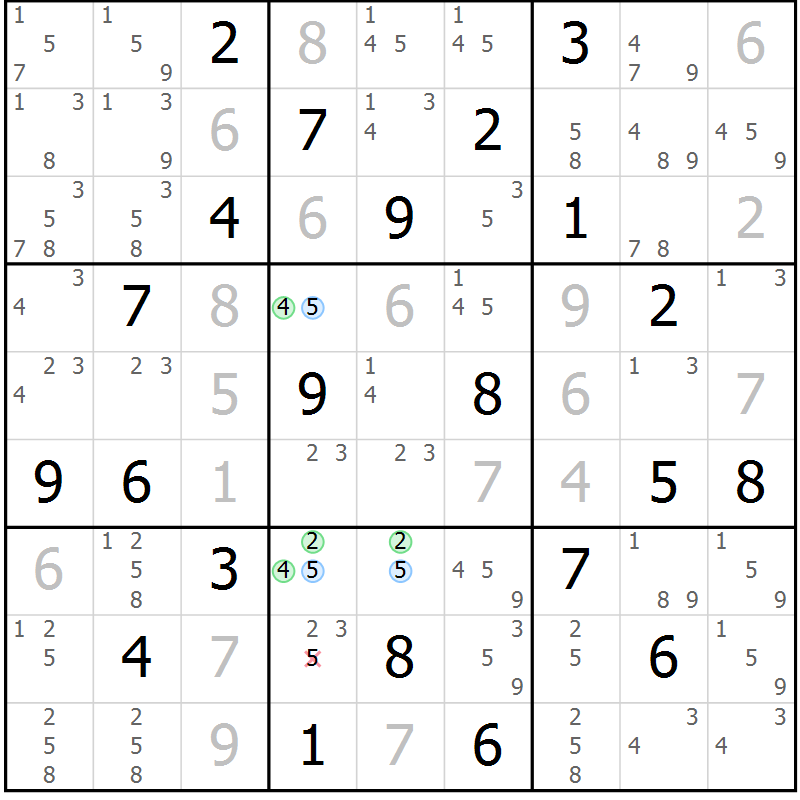 Position des candidats pour la solution de la Gr 19 page 22 du magazine de sudoku Sudoku Suprême n° 039
