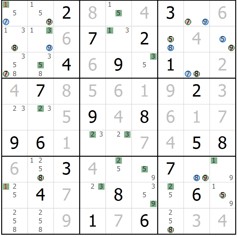 Position des candidats pour la solution de la Gr 19 page 22 du magazine de sudoku Sudoku Suprême n° 039