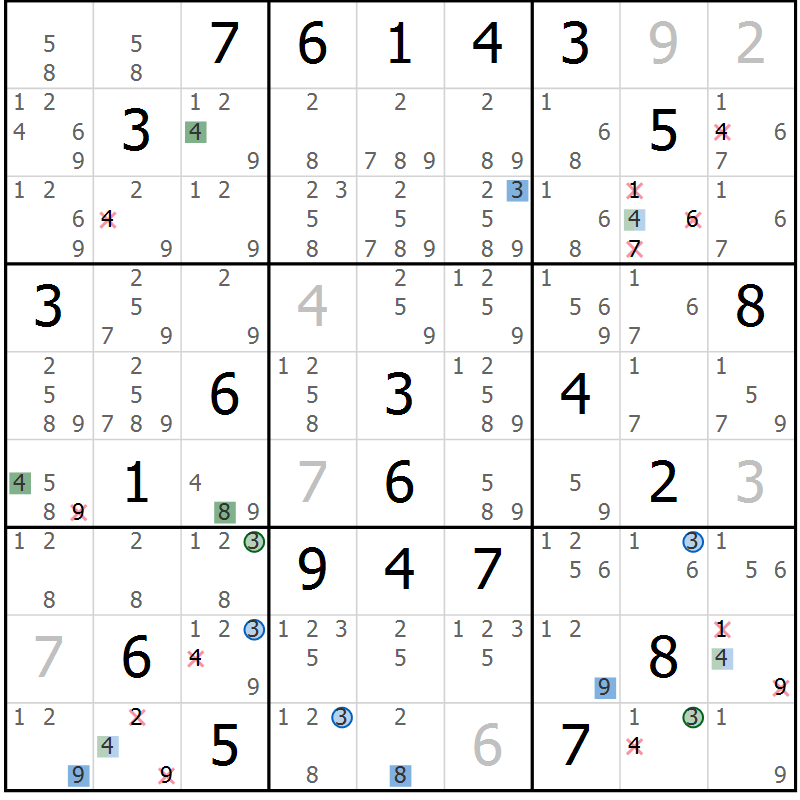 Position des candidats pour la solution de la Gr 2 page 5 du magazine de sudoku Sudoku Suprême n° 039