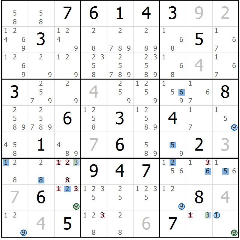 Position des candidats pour la solution de la Gr 2 page 5 du magazine de sudoku Sudoku Suprême n° 039