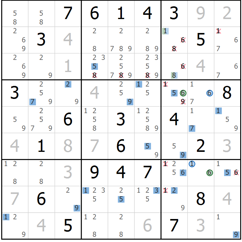 Position des candidats pour la solution de la Gr 2 page 5 du magazine de sudoku Sudoku Suprême n° 039
