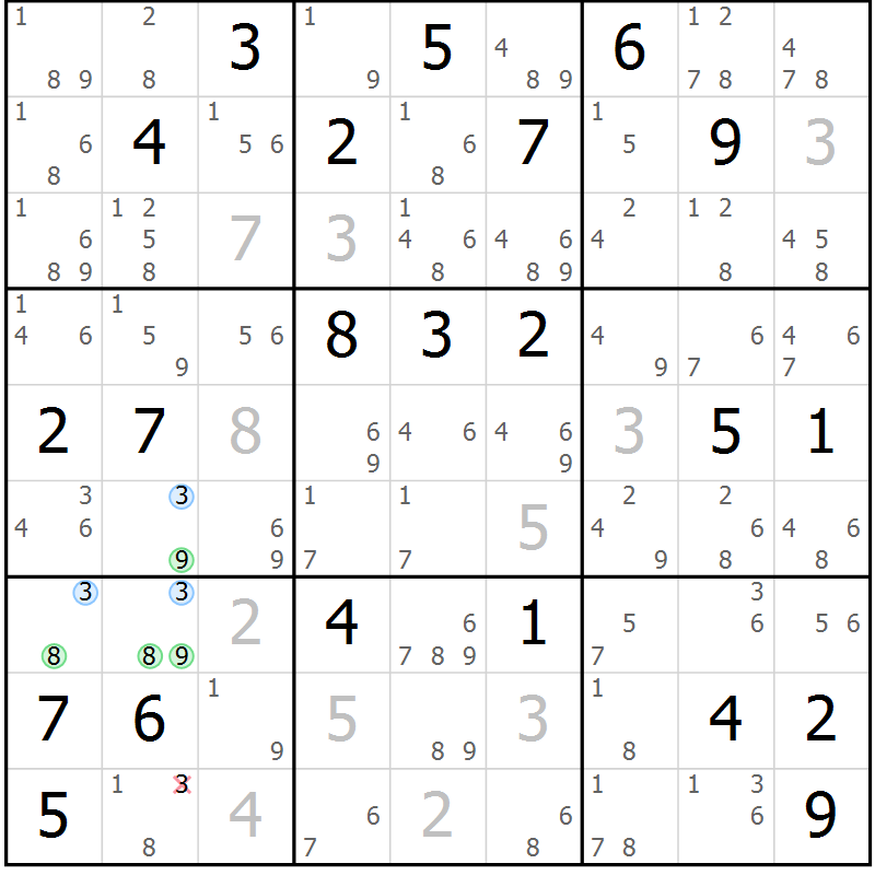 Position des candidats pour la solution de la Gr 21 page 24 du magazine de sudoku Sudoku Suprême n° 039
