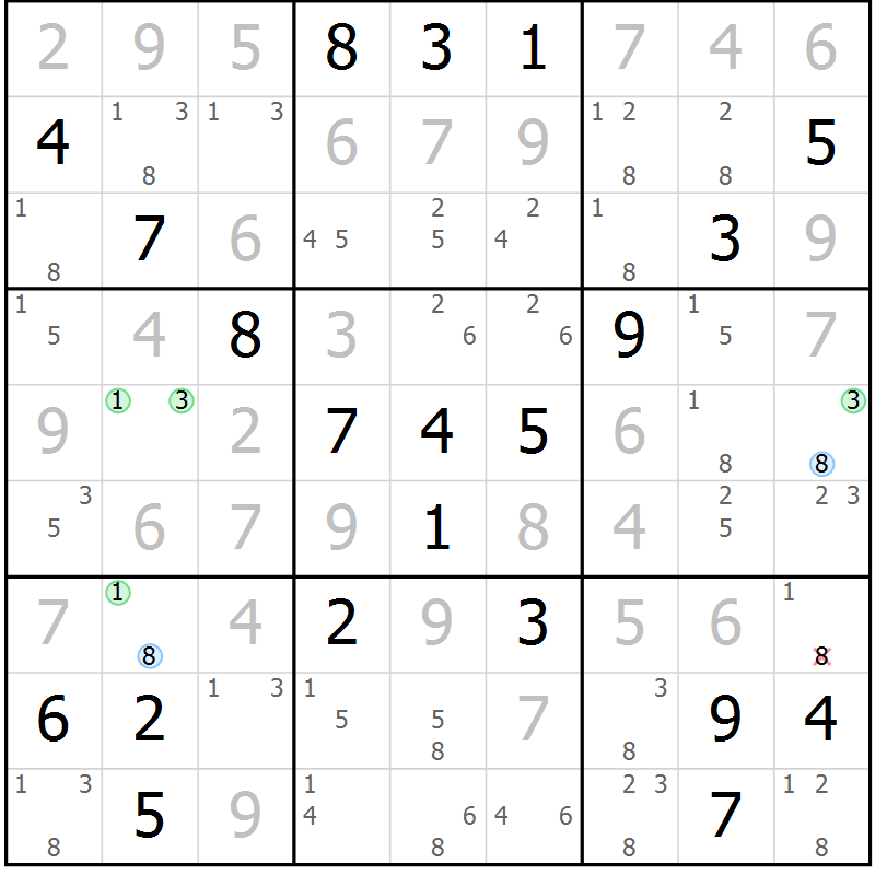 Position des candidats pour la solution de la Gr 23 page 26 du magazine de sudoku Sudoku Suprême n° 039