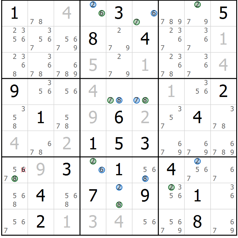Position des candidats pour la solution de la Gr 24 page 27 du magazine de sudoku Sudoku Suprême n° 039