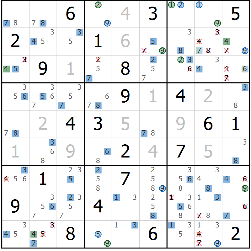 Position des candidats pour la solution de la Gr 3 page 6 du magazine de sudoku Sudoku Suprême n° 039