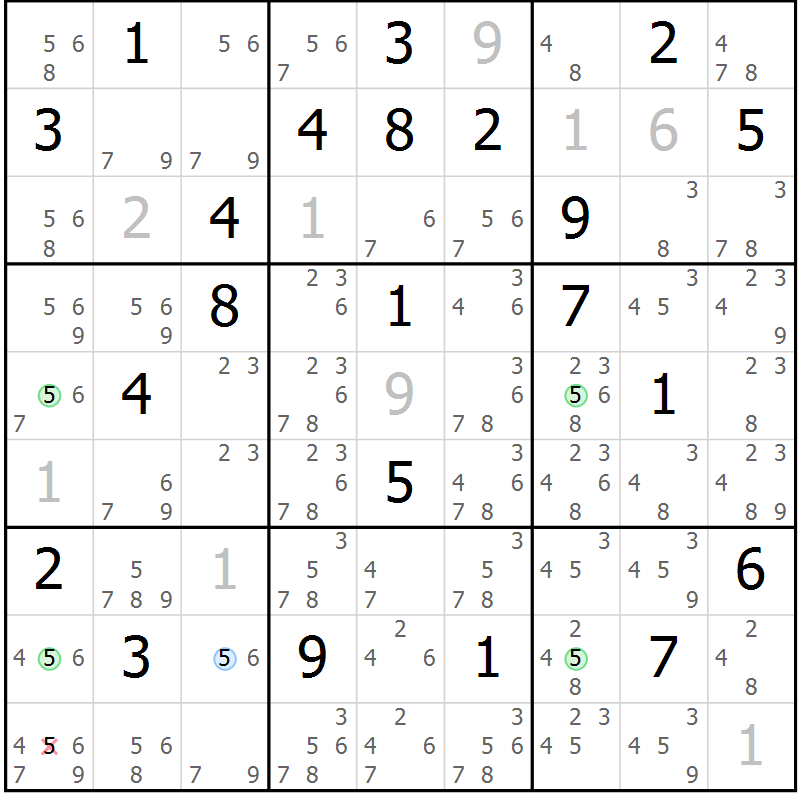 Position des candidats pour la solution de la Gr 30 page 33 du magazine de sudoku Sudoku Suprême n° 039