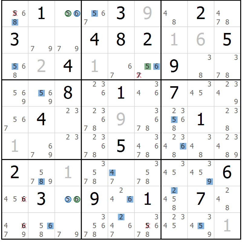 Position des candidats pour la solution de la Gr 30 page 33 du magazine de sudoku Sudoku Suprême n° 039