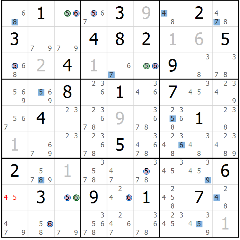 Position des candidats pour la solution de la Gr 30 page 33 du magazine de sudoku Sudoku Suprême n° 039