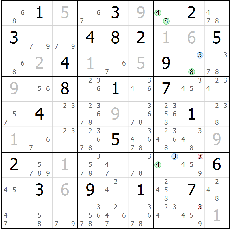 Position des candidats pour la solution de la Gr 30 page 33 du magazine de sudoku Sudoku Suprême n° 039