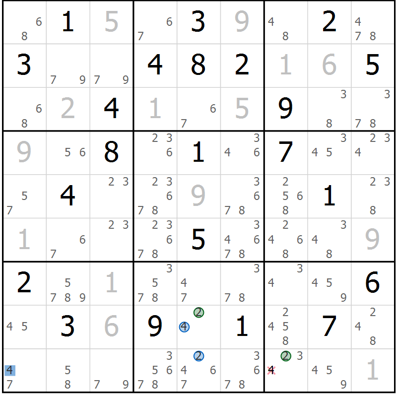 Position des candidats pour la solution de la Gr 30 page 33 du magazine de sudoku Sudoku Suprême n° 039