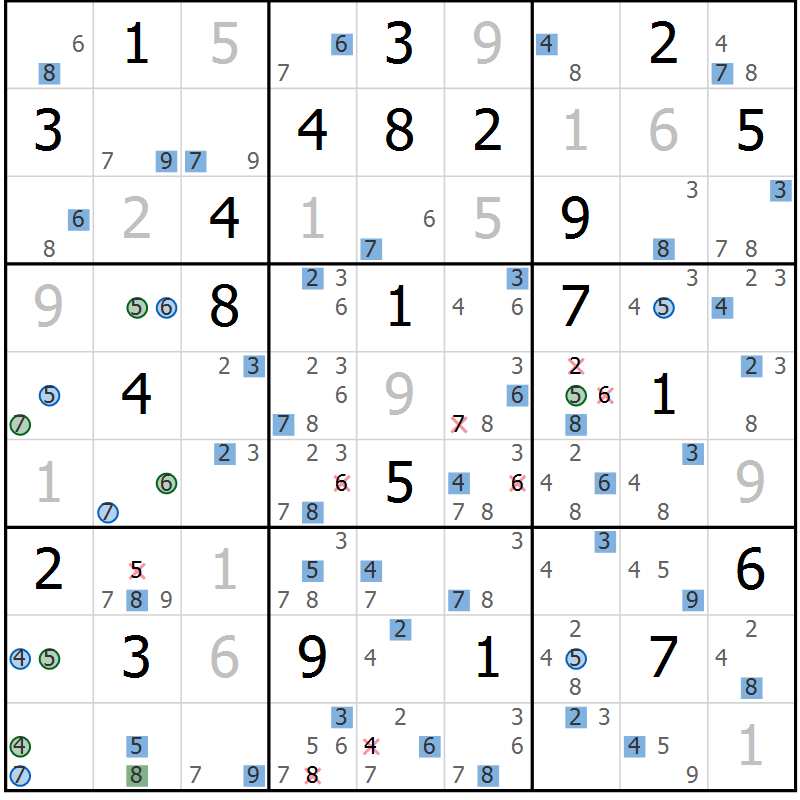 Position des candidats pour la solution de la Gr 30 page 33 du magazine de sudoku Sudoku Suprême n° 039