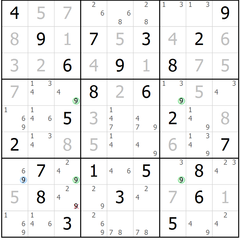 Position des candidats pour la solution de la Gr 32 page 35 du magazine de sudoku Sudoku Suprême n° 039