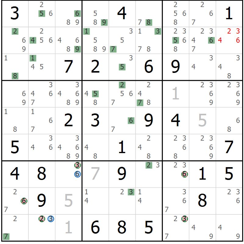 Position des candidats pour la solution de la Gr 33 page 36 du magazine de sudoku Sudoku Suprême n° 039