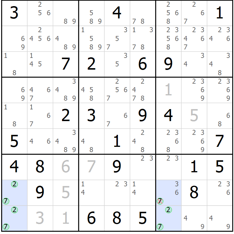 Position des candidats pour la solution de la Gr 33 page 36 du magazine de sudoku Sudoku Suprême n° 039