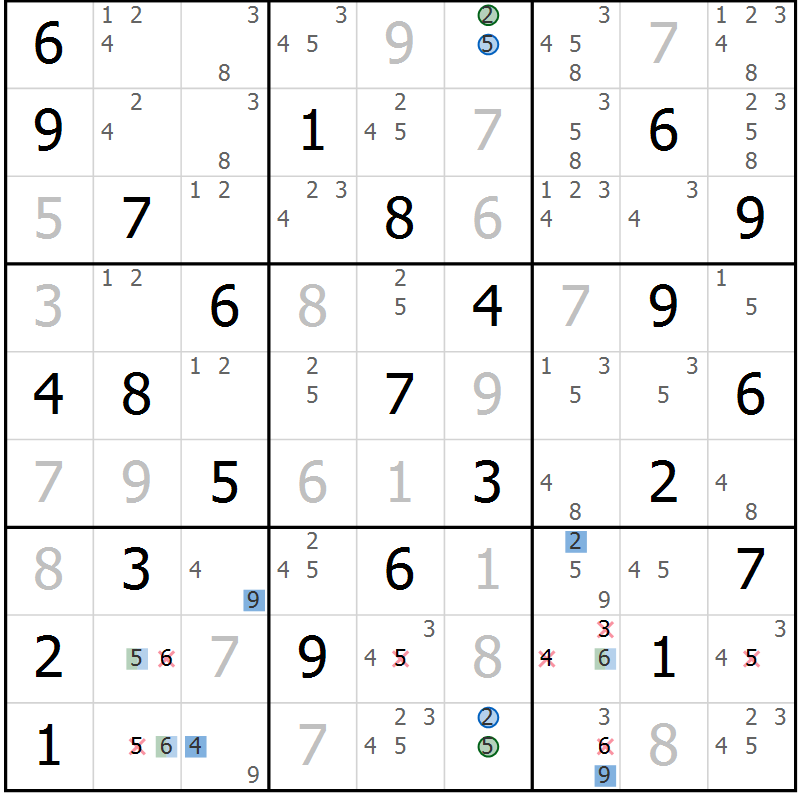 Position des candidats pour la solution de la Gr 34 page 37 du magazine de sudoku Sudoku Suprême n° 039