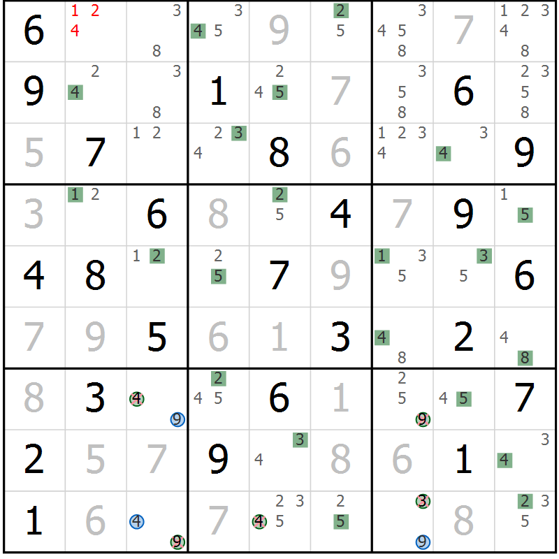 Position des candidats pour la solution de la Gr 34 page 37 du magazine de sudoku Sudoku Suprême n° 039