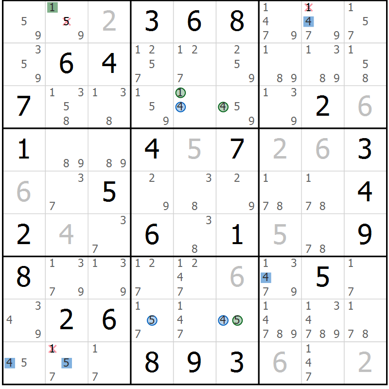 Position des candidats pour la solution de la Gr 35 page 38 du magazine de sudoku Sudoku Suprême n° 039