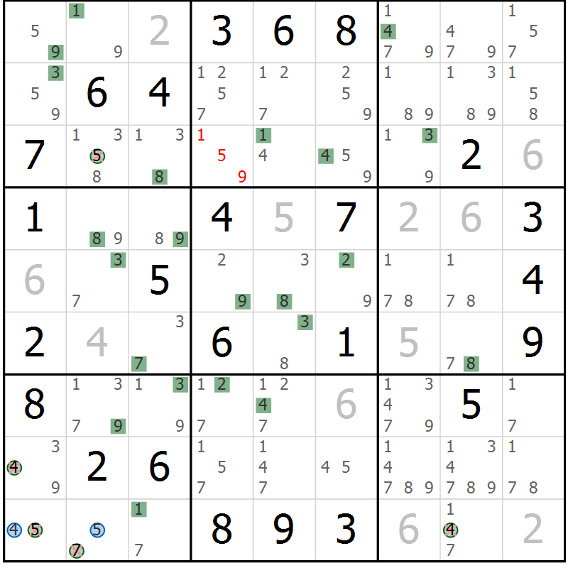 Position des candidats pour la solution de la Gr 35 page 38 du magazine de sudoku Sudoku Suprême n° 039