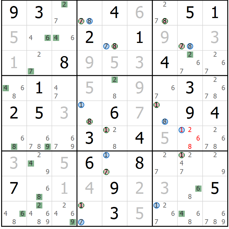 Position des candidats pour la solution de la Gr 36 page 39 du magazine de sudoku Sudoku Suprême n° 039