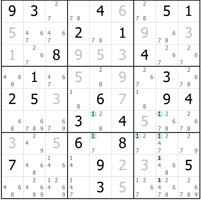 Position des candidats pour la solution de la Gr 36 page 39 du magazine de sudoku Sudoku Suprême n° 039
