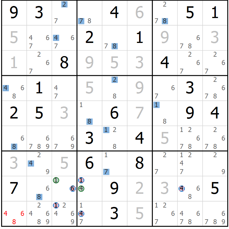 Position des candidats pour la solution de la Gr 36 page 39 du magazine de sudoku Sudoku Suprême n° 039