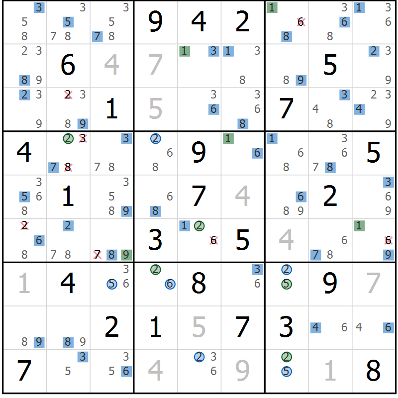 Position des candidats pour la solution de la Gr 37 page 40 du magazine de sudoku Sudoku Suprême n° 039