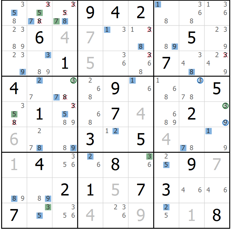 Position des candidats pour la solution de la Gr 37 page 40 du magazine de sudoku Sudoku Suprême n° 039