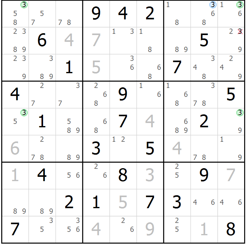 Position des candidats pour la solution de la Gr 37 page 40 du magazine de sudoku Sudoku Suprême n° 039
