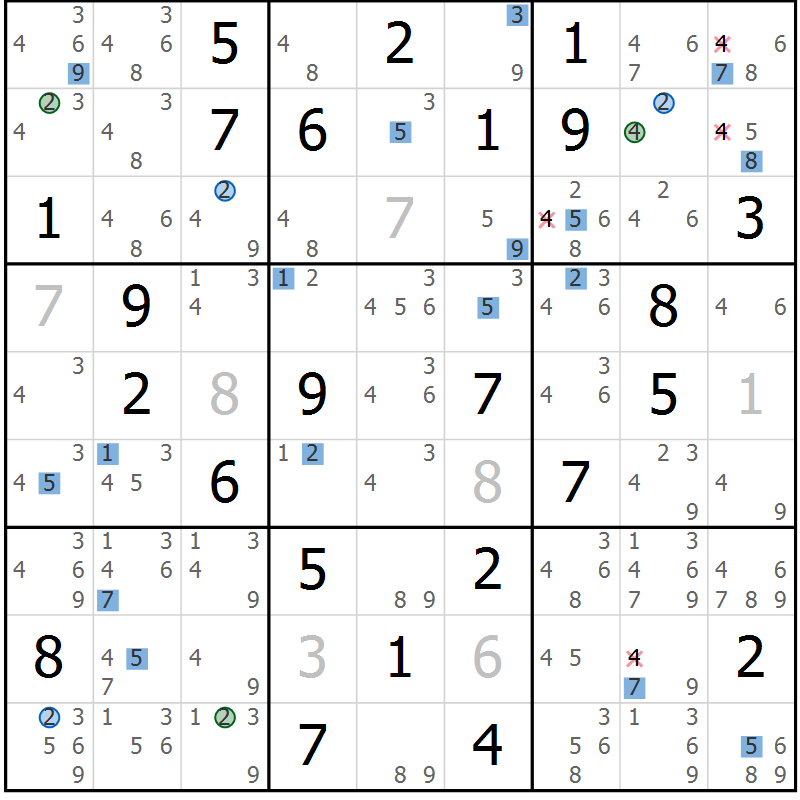 Position des candidats pour la solution de la Gr 38 page 41 du magazine de sudoku Sudoku Suprême n° 039