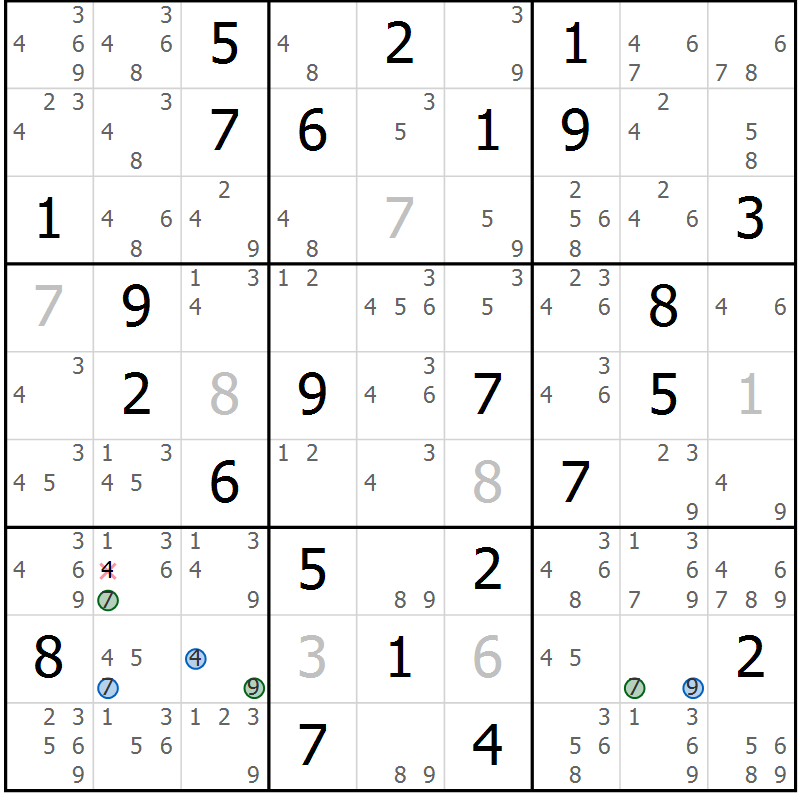Position des candidats pour la solution de la Gr 38 page 41 du magazine de sudoku Sudoku Suprême n° 039