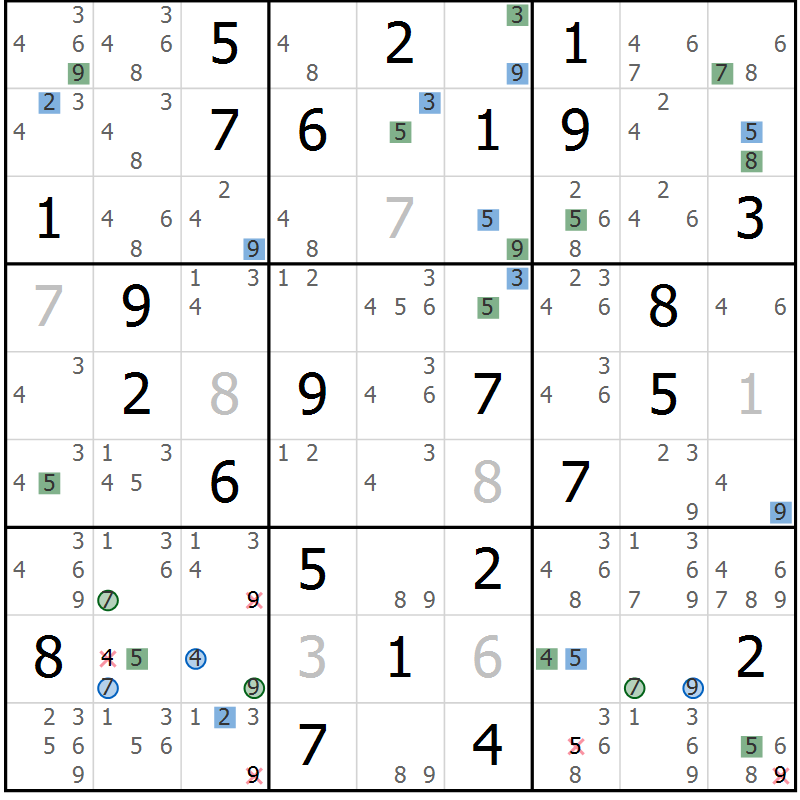 Position des candidats pour la solution de la Gr 38 page 41 du magazine de sudoku Sudoku Suprême n° 039