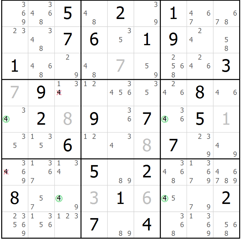 Position des candidats pour la solution de la Gr 38 page 41 du magazine de sudoku Sudoku Suprême n° 039