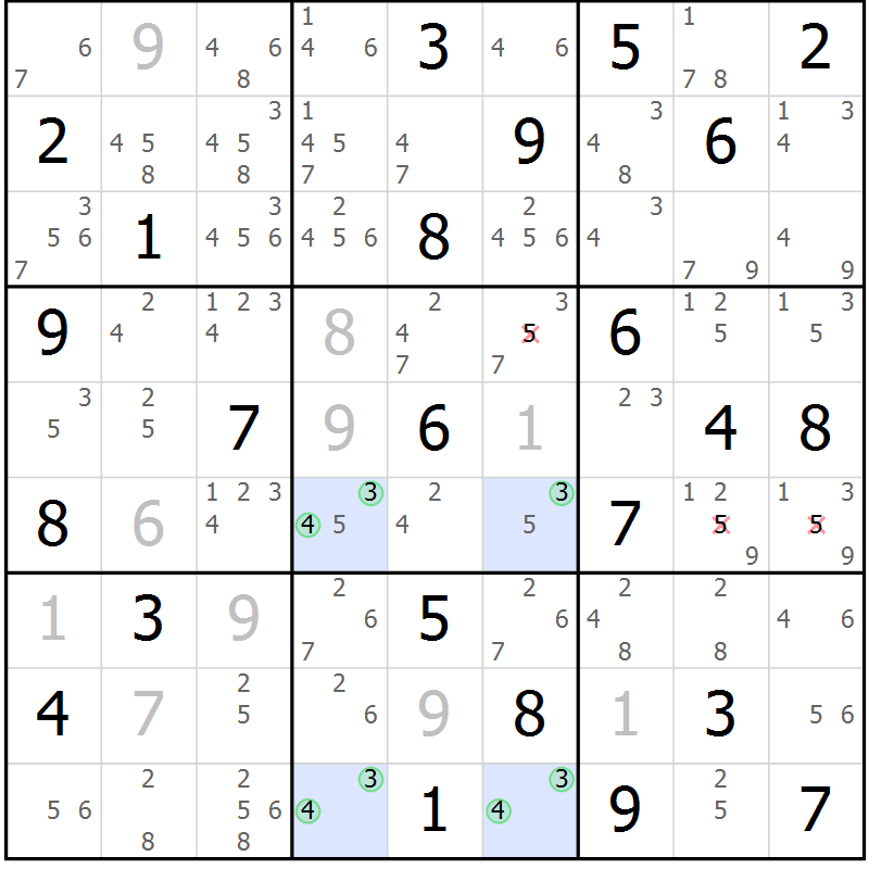 Position des candidats pour la solution de la Gr 39 page 42 du magazine de sudoku Sudoku Suprême n° 039