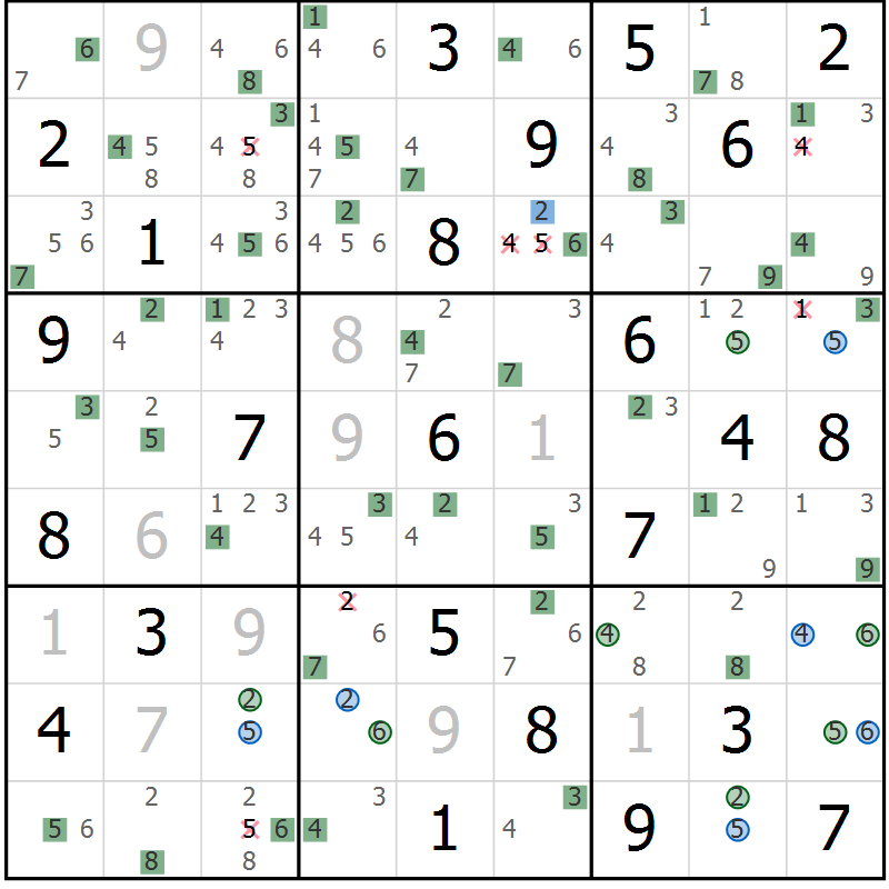 Position des candidats pour la solution de la Gr 39 page 42 du magazine de sudoku Sudoku Suprême n° 039