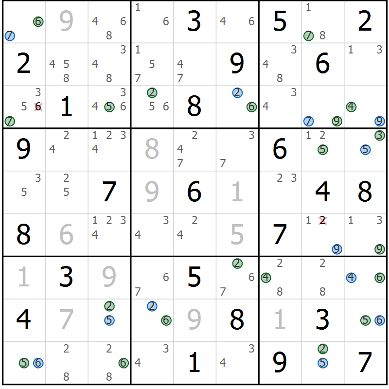Position des candidats pour la solution de la Gr 39 page 42 du magazine de sudoku Sudoku Suprême n° 039