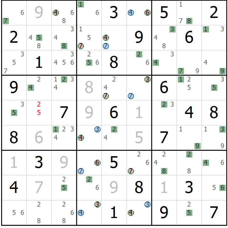 Position des candidats pour la solution de la Gr 39 page 42 du magazine de sudoku Sudoku Suprême n° 039