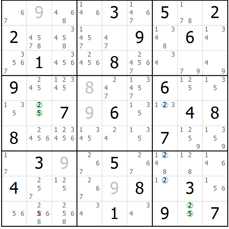Position des candidats pour la solution de la Gr 39 page 42 du magazine de sudoku Sudoku Suprême n° 039