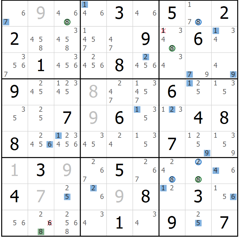 Position des candidats pour la solution de la Gr 39 page 42 du magazine de sudoku Sudoku Suprême n° 039
