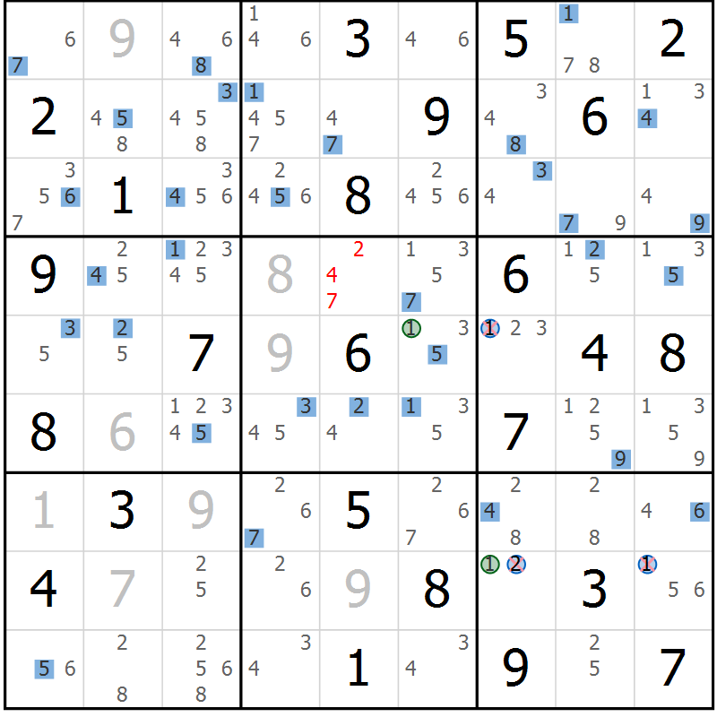 Position des candidats pour la solution de la Gr 39 page 42 du magazine de sudoku Sudoku Suprême n° 039
