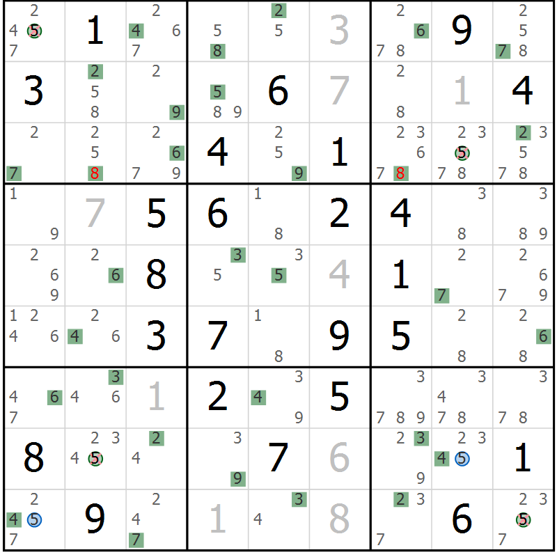 Position des candidats pour la solution de la Gr 40 page 43 du magazine de sudoku Sudoku Suprême n° 039