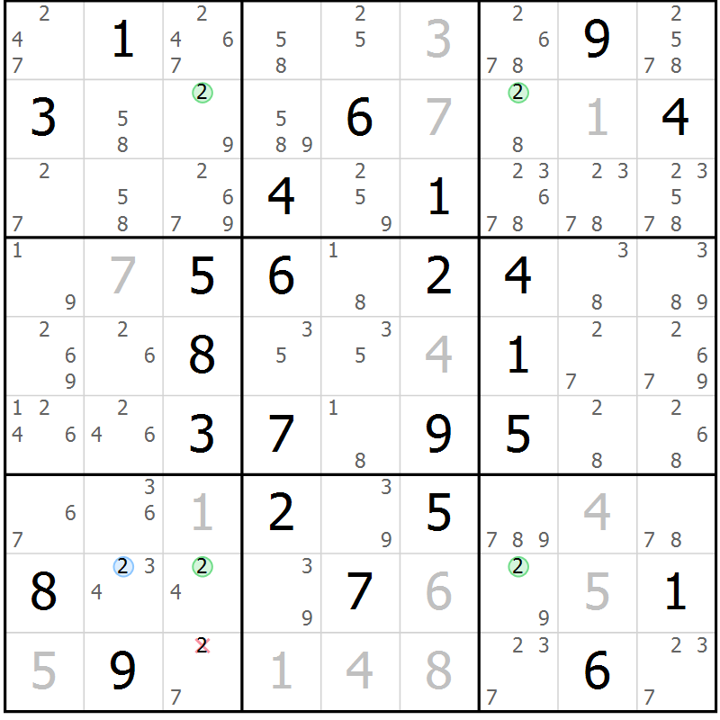 Position des candidats pour la solution de la Gr 40 page 43 du magazine de sudoku Sudoku Suprême n° 039