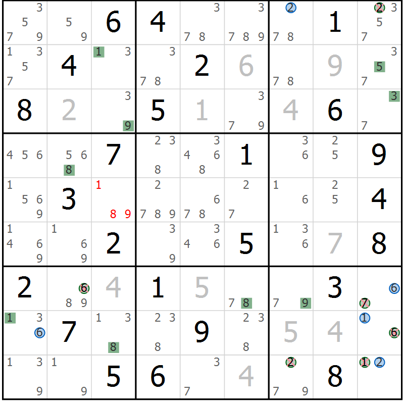 Position des candidats pour la solution de la Gr 41 page 44 du magazine de sudoku Sudoku Suprême n° 039