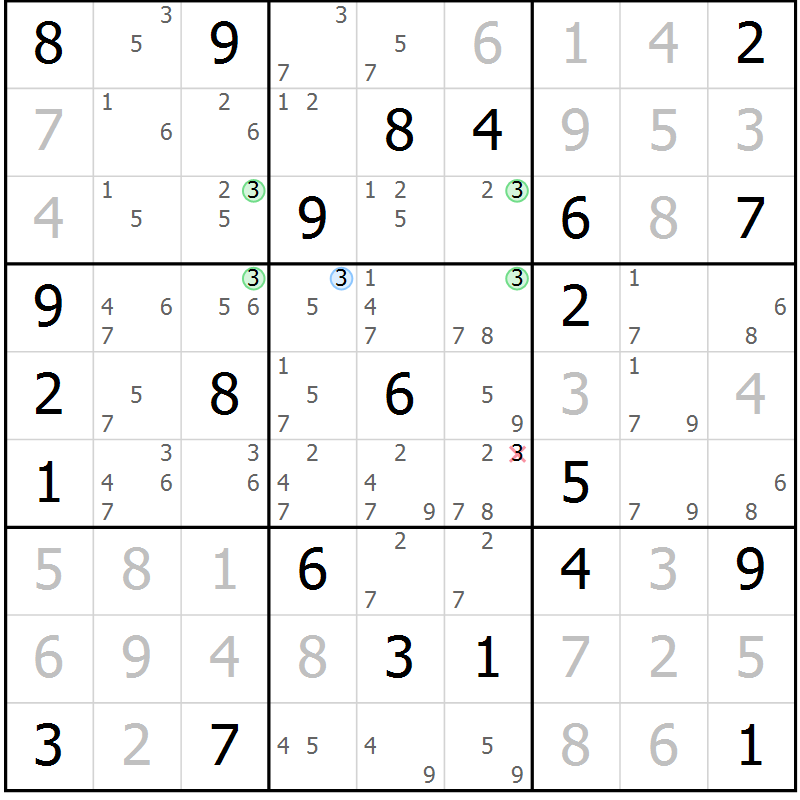 Position des candidats pour la solution de la Gr 42 page 45 du magazine de sudoku Sudoku Suprême n° 039