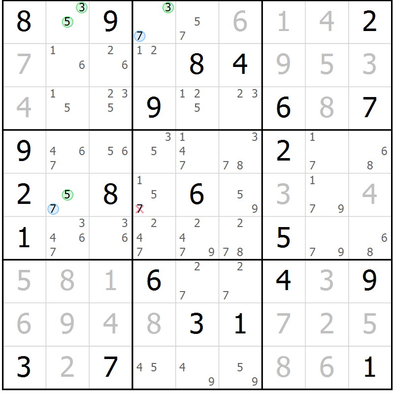 Position des candidats pour la solution de la Gr 42 page 45 du magazine de sudoku Sudoku Suprême n° 039