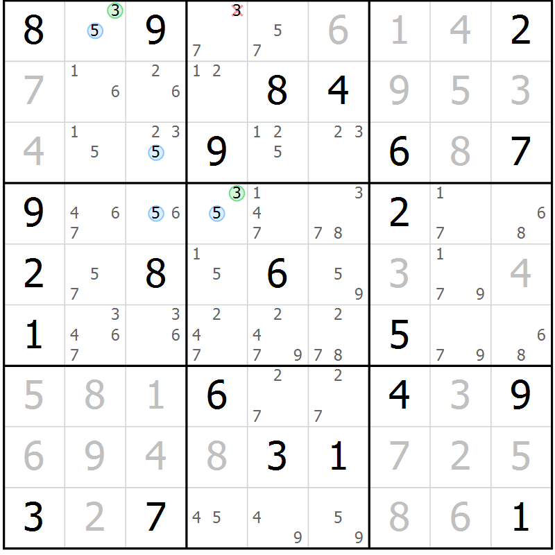 Position des candidats pour la solution de la Gr 42 page 45 du magazine de sudoku Sudoku Suprême n° 039