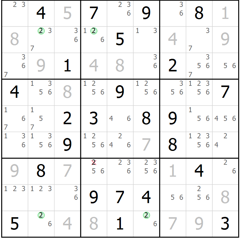 Position des candidats pour la solution de la Gr 43 page 46 du magazine de sudoku Sudoku Suprême n° 039