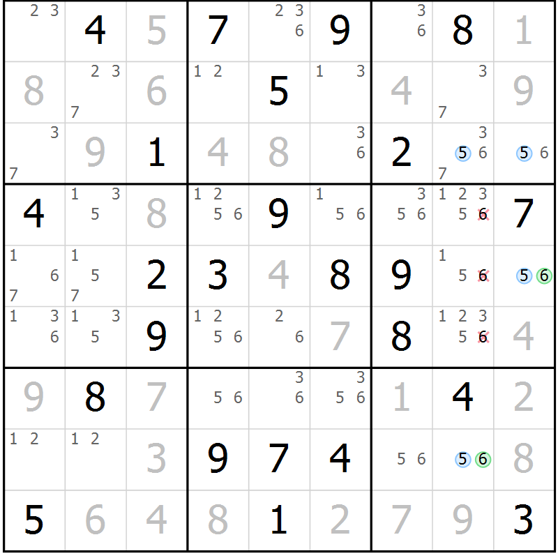 Position des candidats pour la solution de la Gr 43 page 46 du magazine de sudoku Sudoku Suprême n° 039