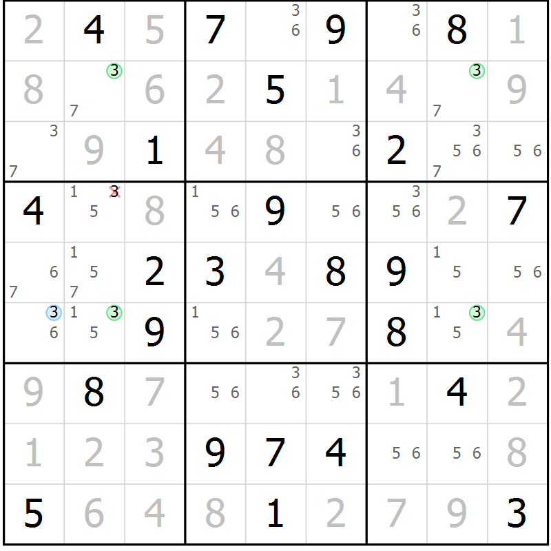 Position des candidats pour la solution de la Gr 43 page 46 du magazine de sudoku Sudoku Suprême n° 039