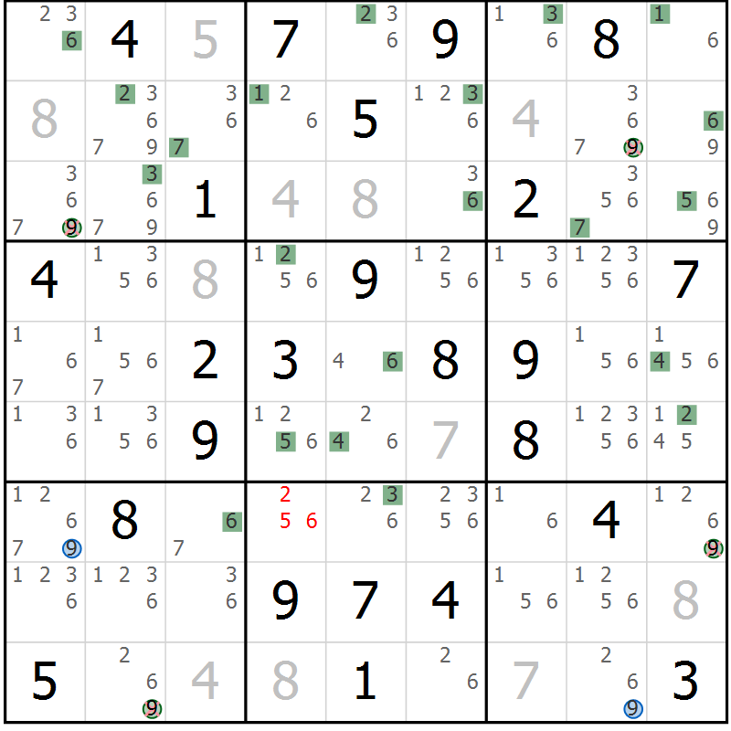 Position des candidats pour la solution de la Gr 43 page 46 du magazine de sudoku Sudoku Suprême n° 039