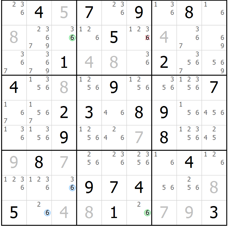 Position des candidats pour la solution de la Gr 43 page 46 du magazine de sudoku Sudoku Suprême n° 039